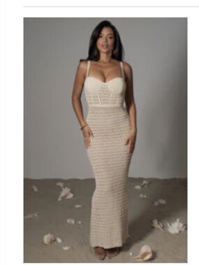 JLUXLABEL Milk Deep Sea Crochet Maxi Dress - XS